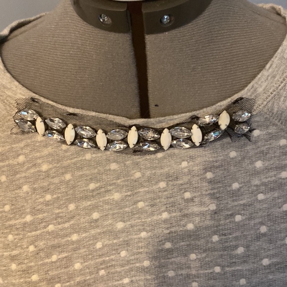 Gray Sweatshirt with White Dots and Jewels at neck - Picture 8 of 9